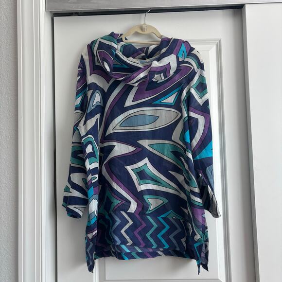 Gretchen Scott Women’s Cowl Neck Geometric Tunic Top Artsy Art2wear Purple XXL - Picture 1 of 11